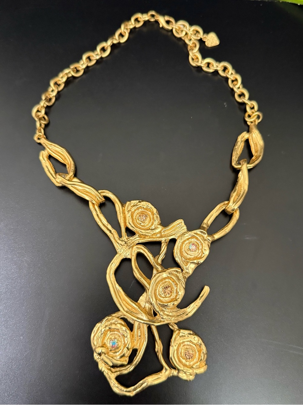 Rare Vintage DOLCE VITA Modernist Organic Sculptural Goldtone Statement Necklace